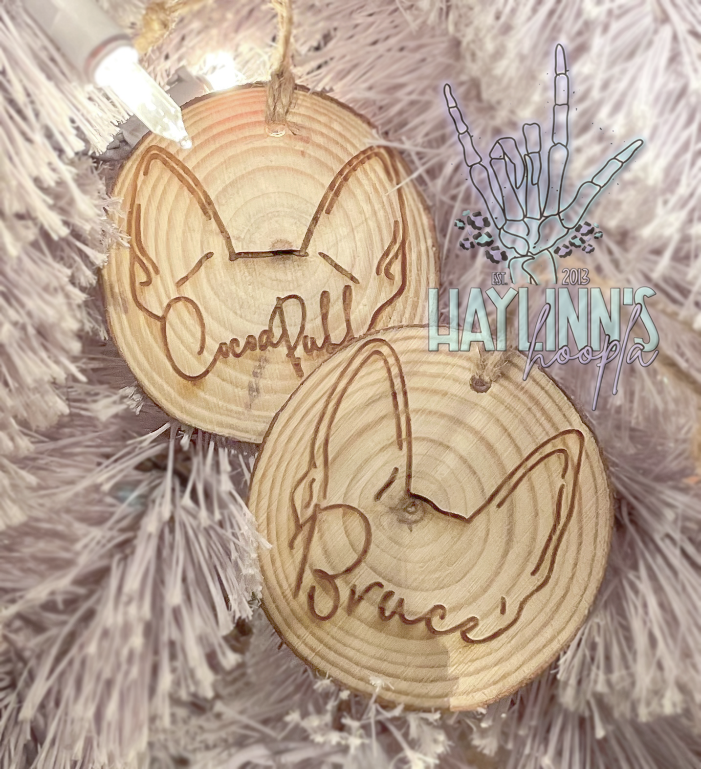 Natural Wood {LASER ENGRAVED} Pet Ear Ornaments