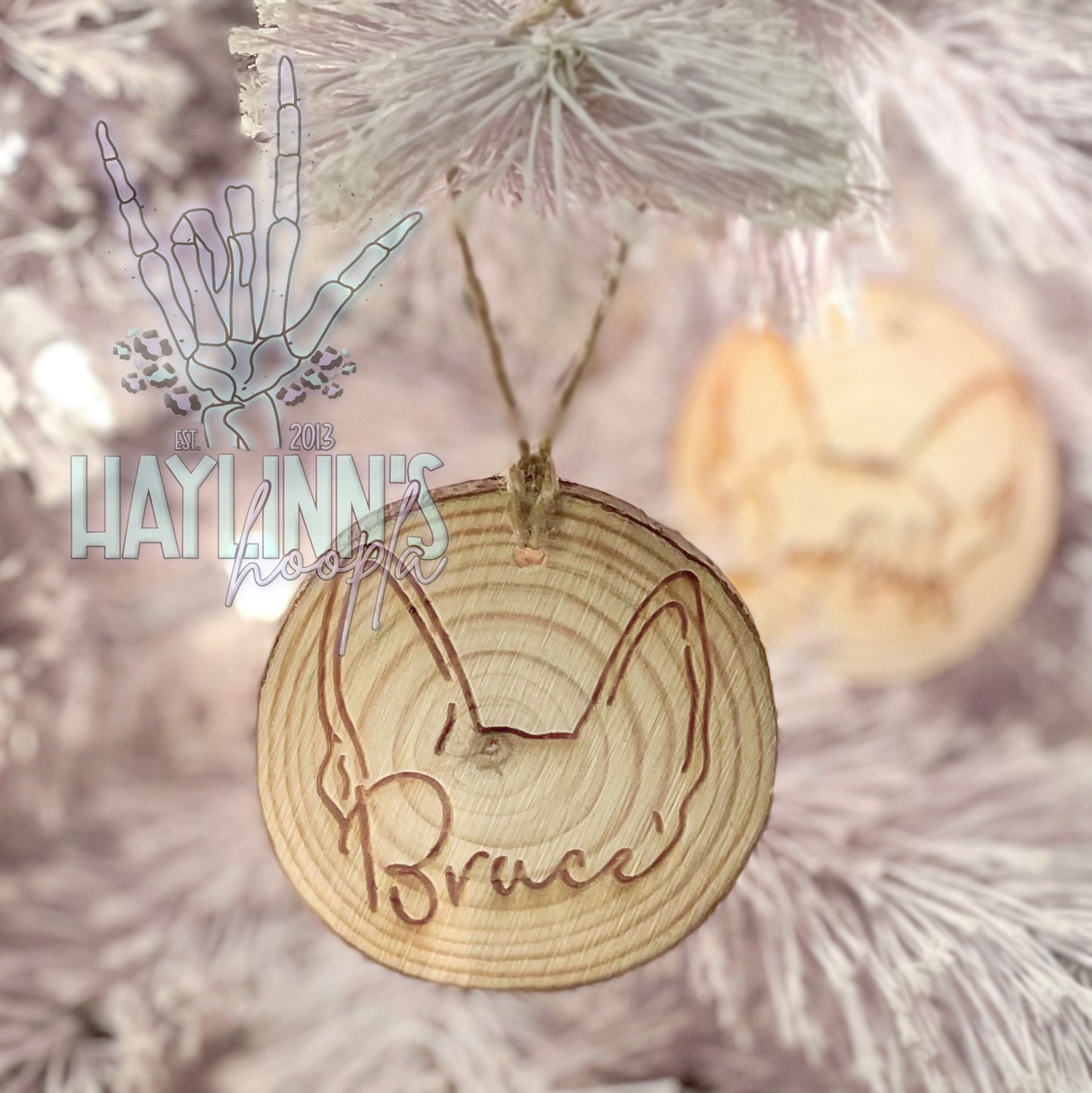 Natural Wood {LASER ENGRAVED} Pet Ear Ornaments