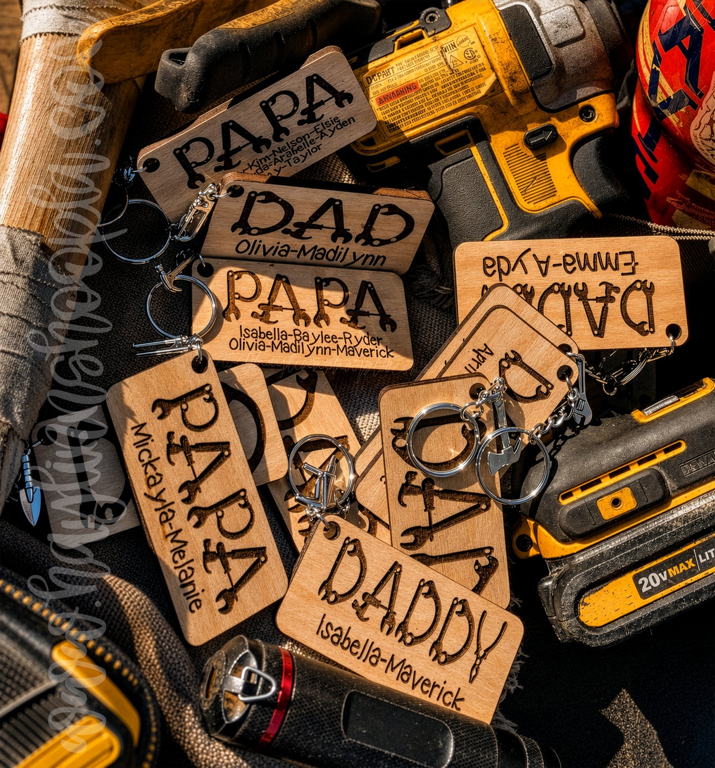 Personalized ENGRAVED Wood Keychains (Masculine Version)