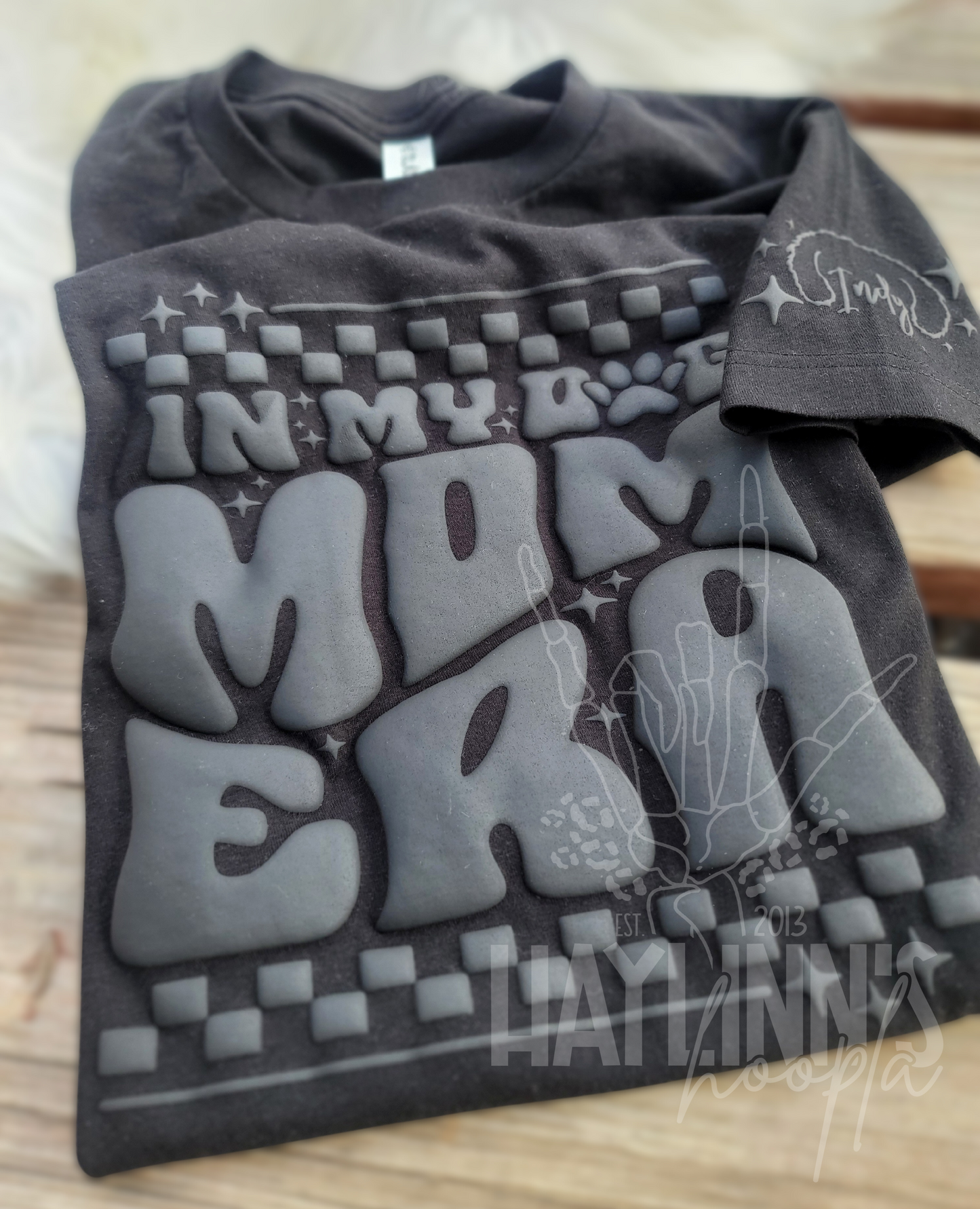 In My Dog Mom Era W/ Personalized Ears {Faux Embossed} Monochrome Tee