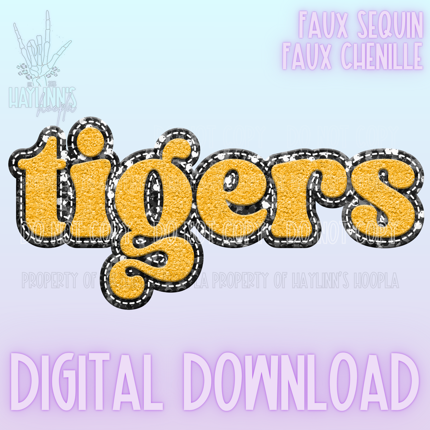 Retro Faux Chenille/Sequin TIGER Word DIGITAL DESIGN {gold/black}