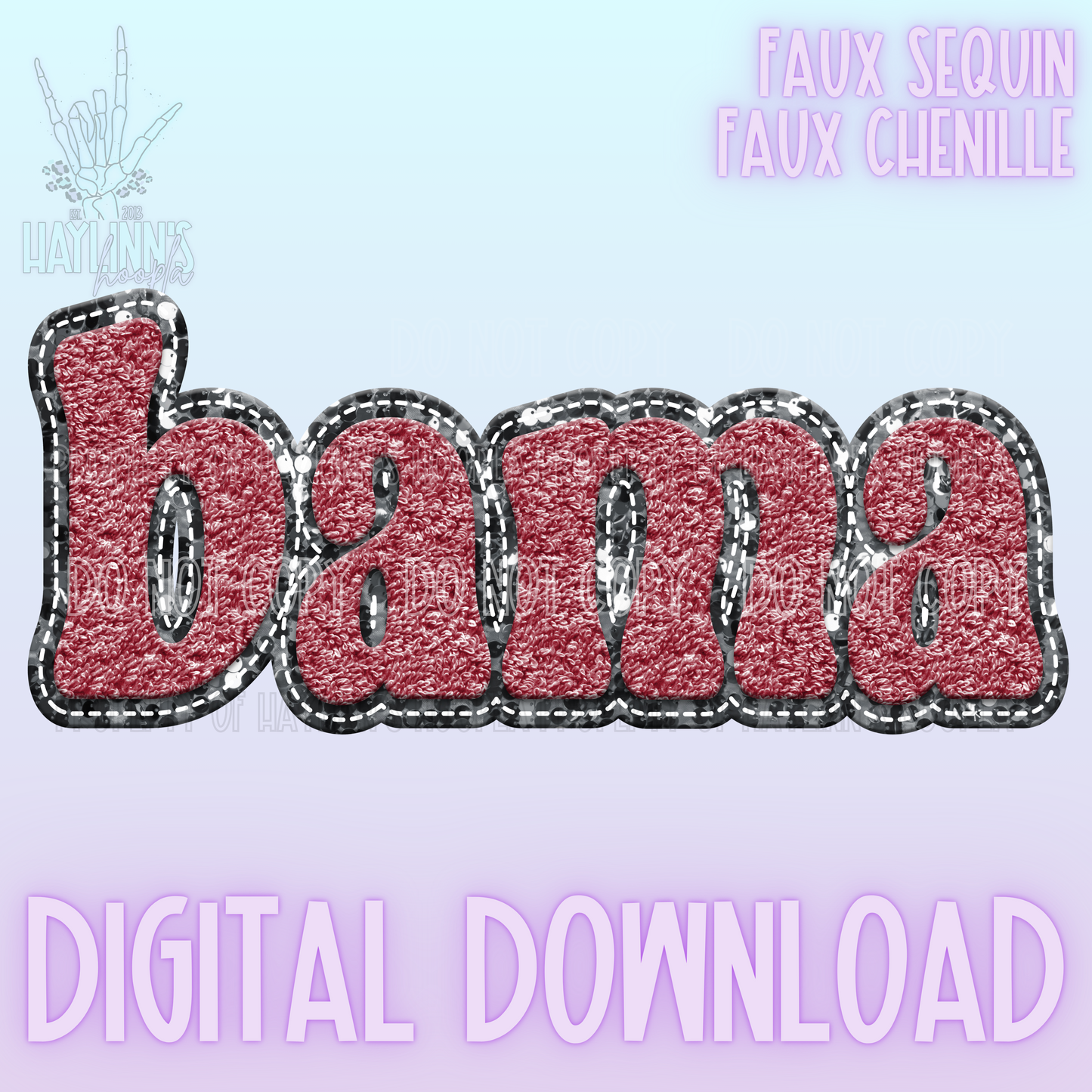 Retro Faux Chenille/Sequin BAMA Word DIGITAL DESIGN {crimson/gray}