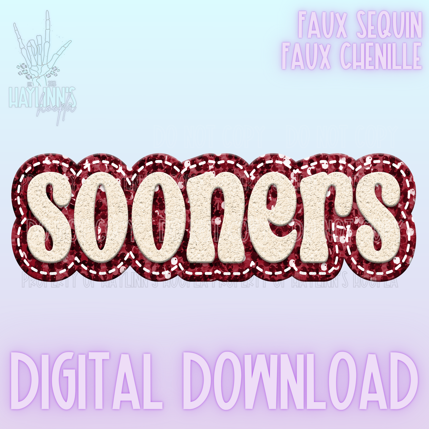 Retro Faux Chenille/Sequin SOONER Word DIGITAL DESIGN {crimson/cream}