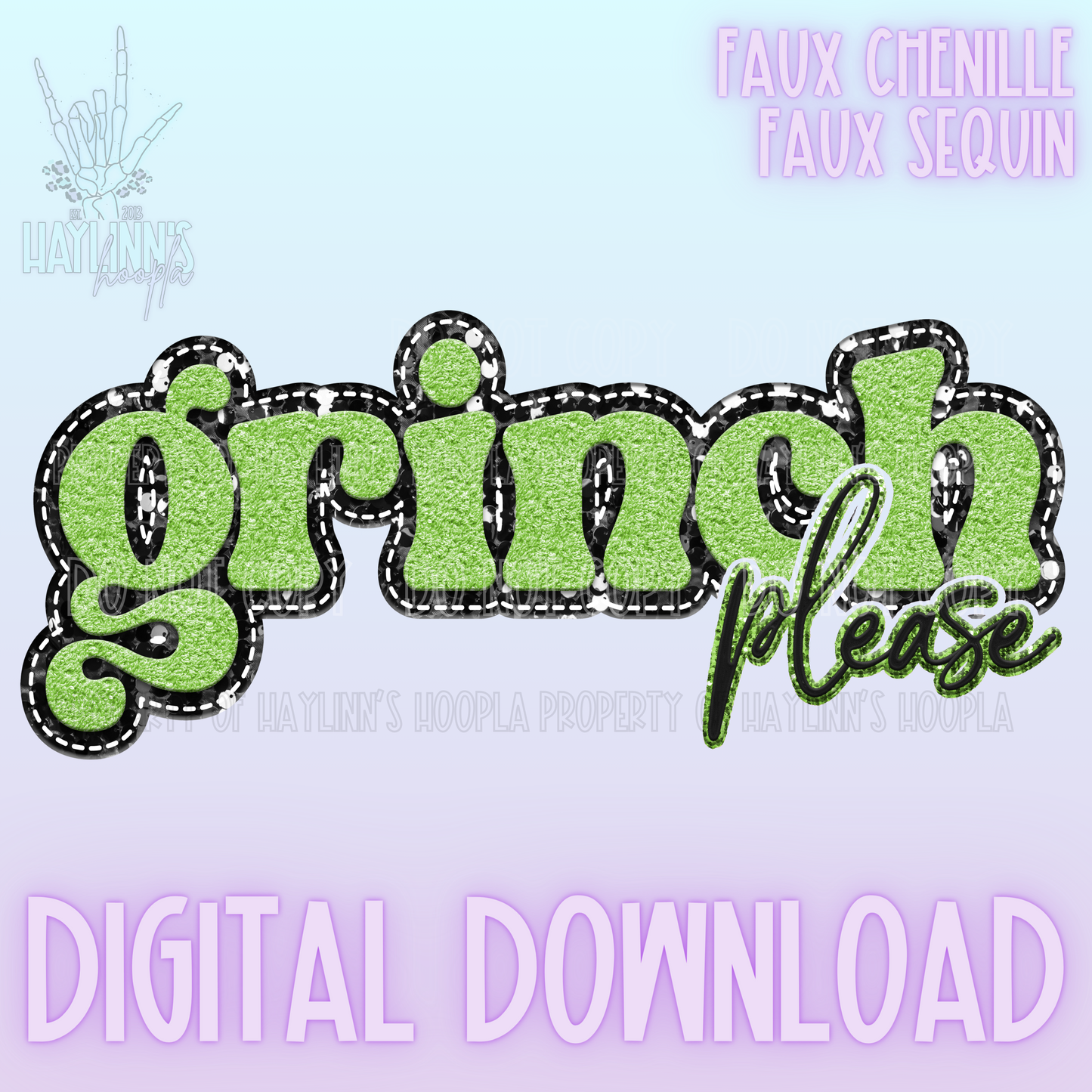 GR*NCH PLEASE {lime/black} Faux Sequin/Chenille DIGITAL DESIGN