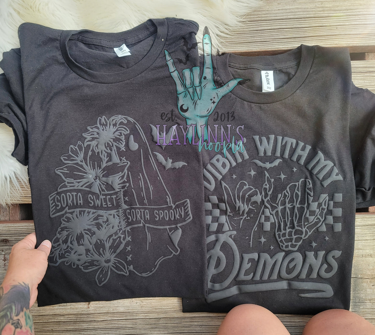 Spooky BLACK {Faux Embossed} Monochrome Tee