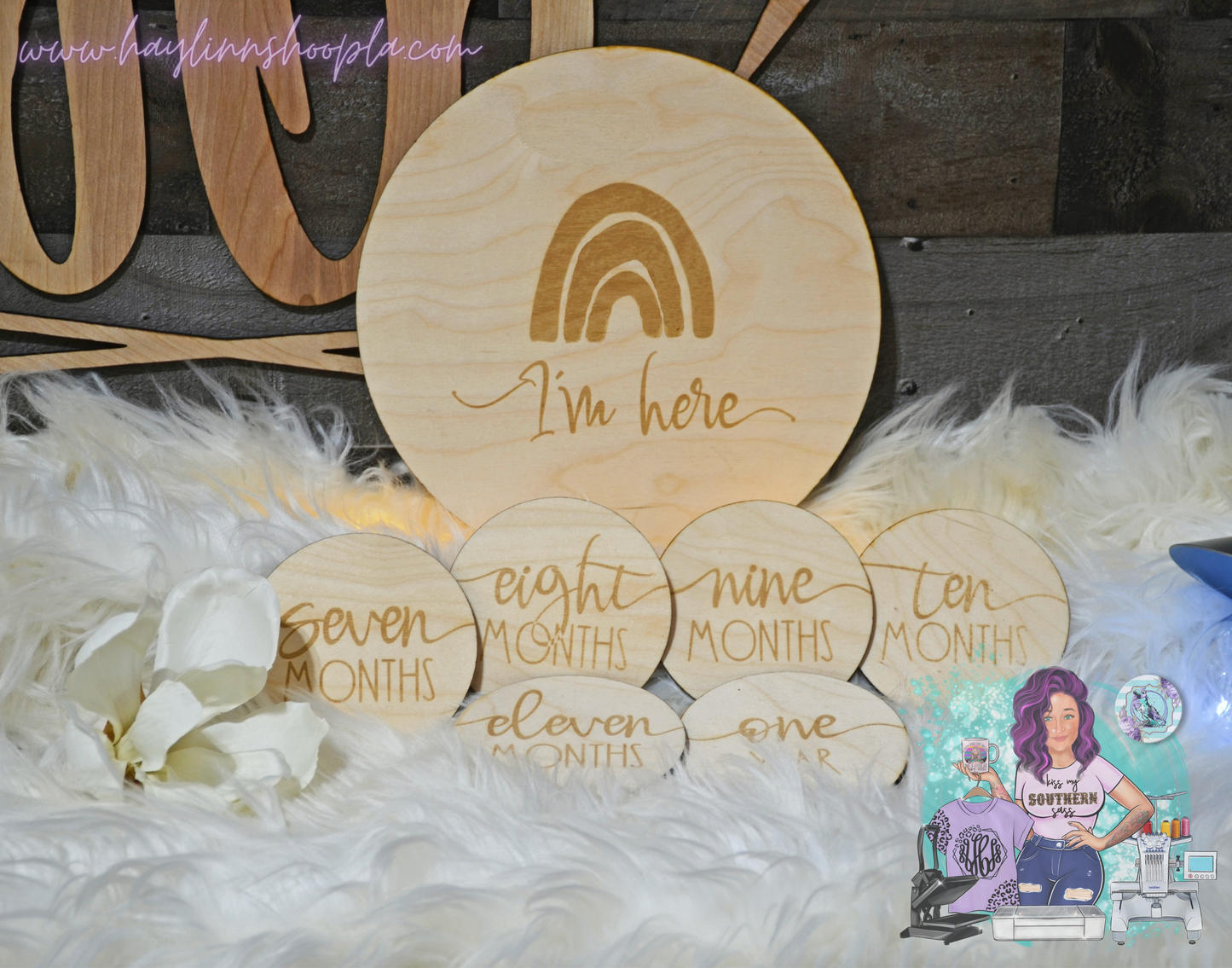 Wooden Hello World Baby Milestones Month Announcement