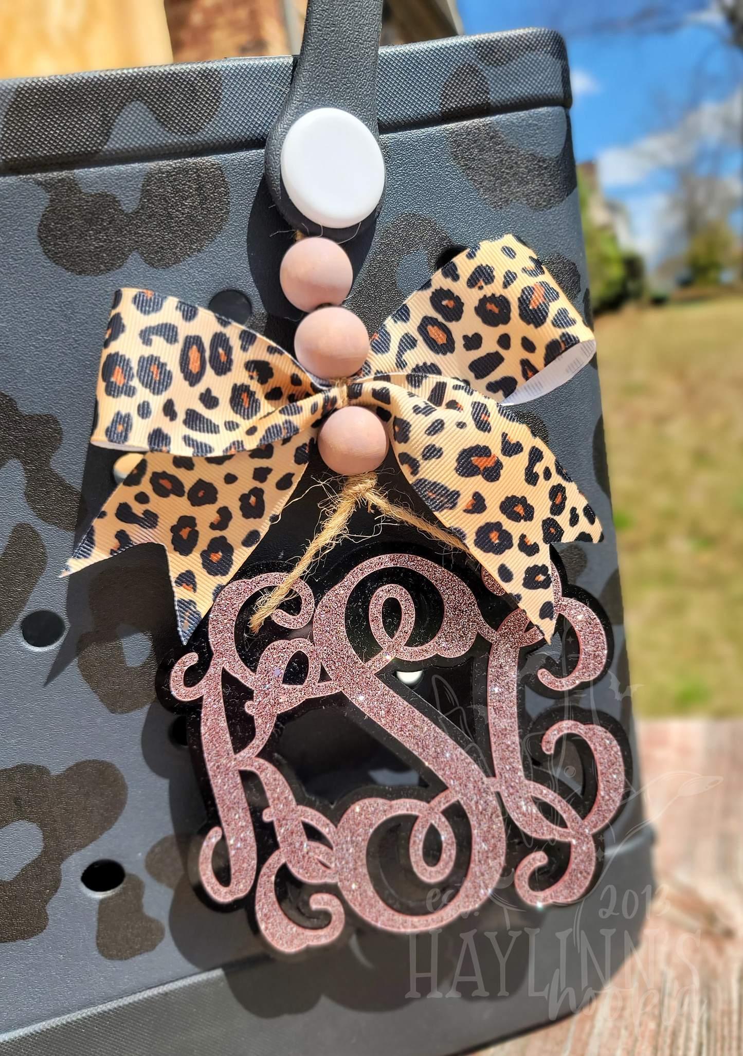 Double Acrylic Monogram Charm [LEOPARD RIBBON]