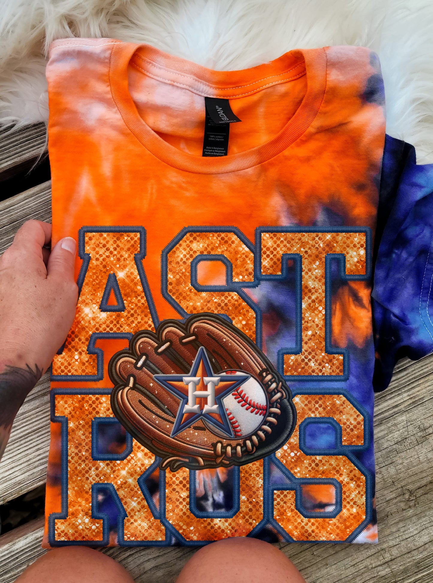 FAUX EMBROIDERED Baseball Glove {Ice Dyed} Tee
