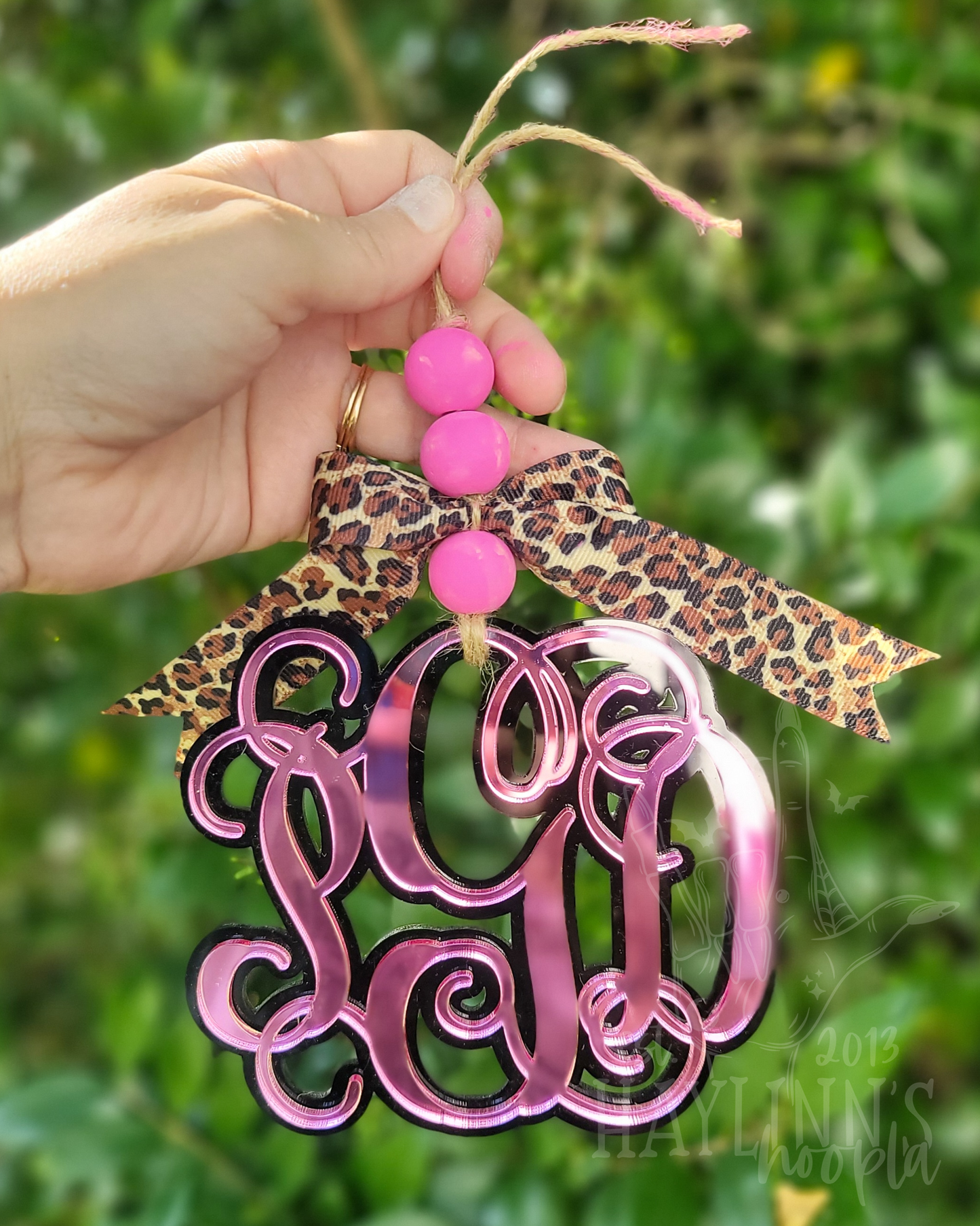 Double Acrylic Monogram Charm [LEOPARD RIBBON]