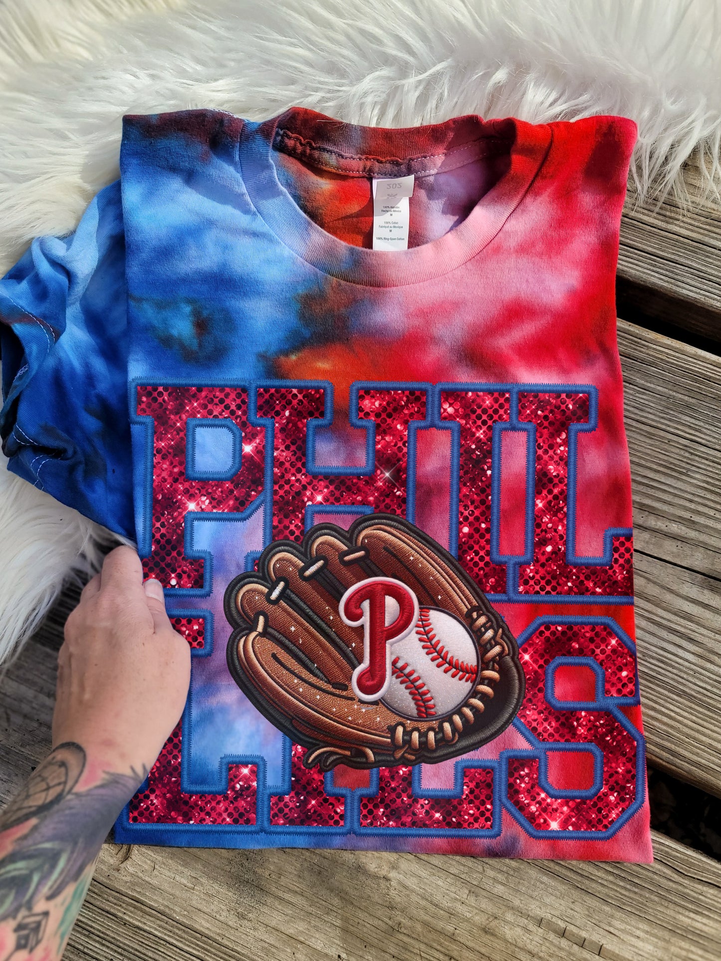 FAUX EMBROIDERED Baseball Glove {Ice Dyed} Tee