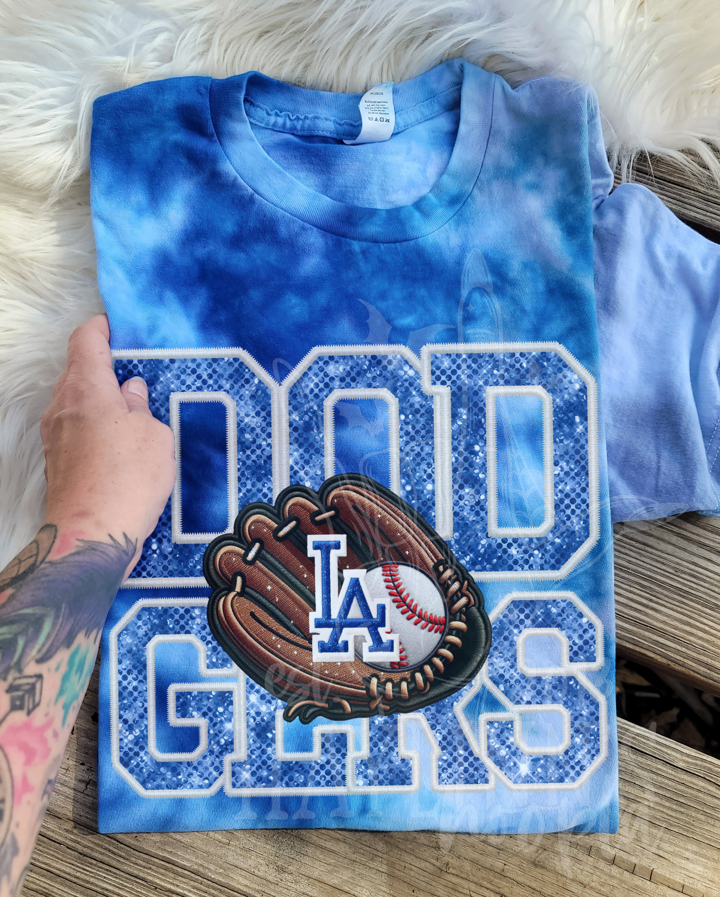 FAUX EMBROIDERED Baseball Glove {Ice Dyed} Tee