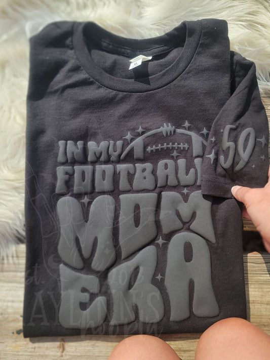 In My Football Mom Era W/ Personalized Sleeve {Faux Embossed} Monochrome Tee
