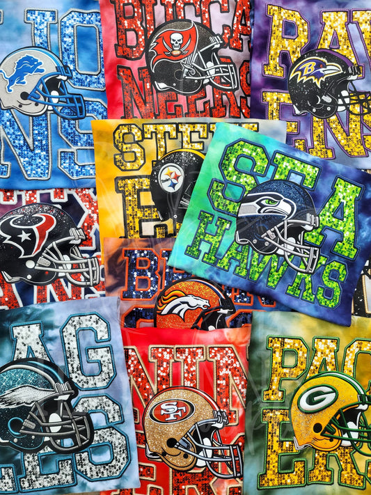 FAUX EMBROIDERED Football Helmets {Ice Dyed} Tee