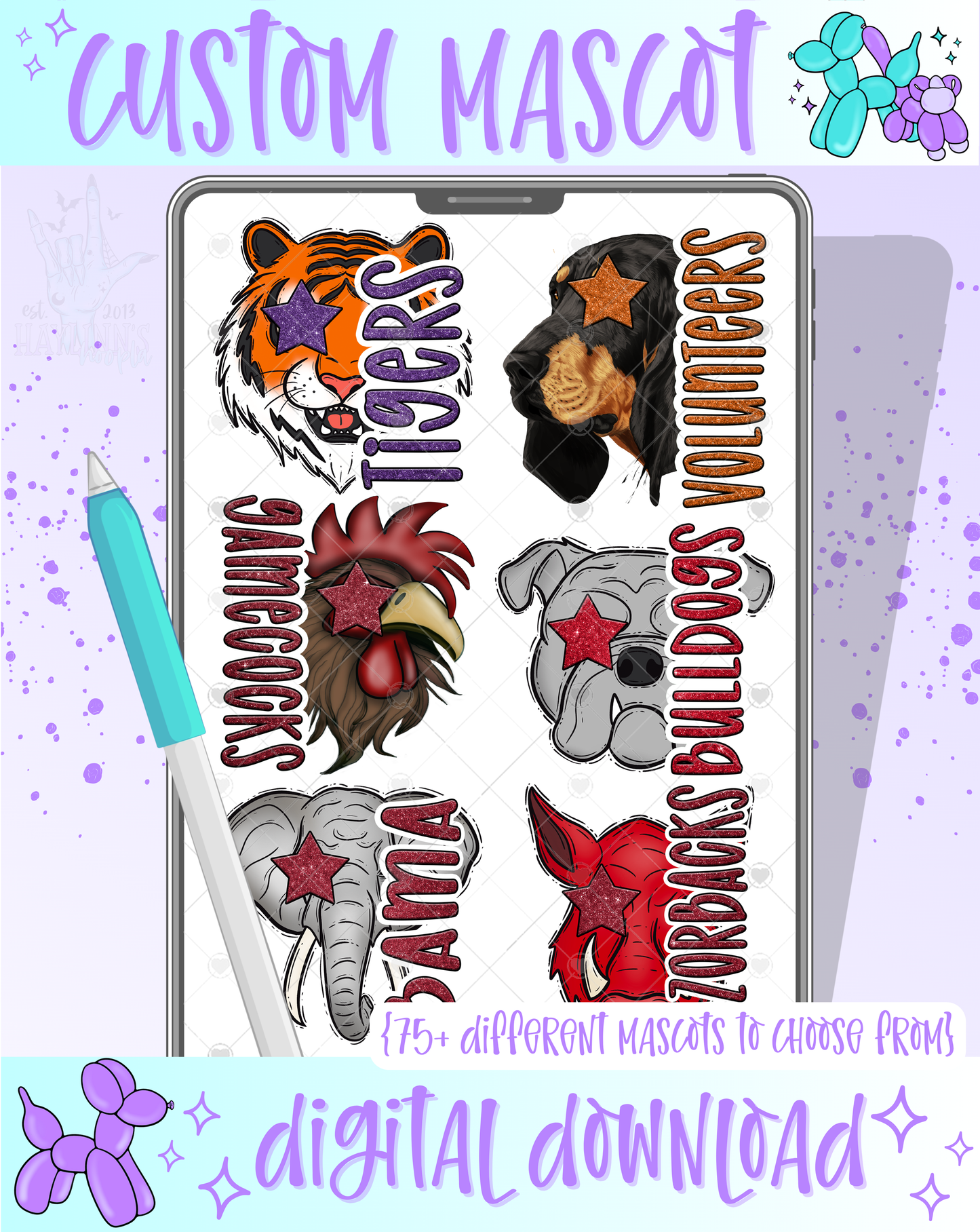 Preppy FAUX GLITTER [School Mascot] CUSTOM DIGITAL DESIGN