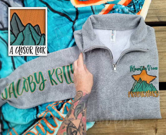 Faux Embroidered TRENDY MASCOT Quarter Zip