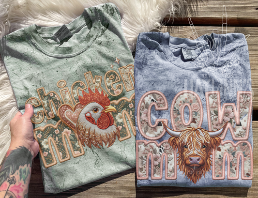 Farm/Livestock Mom {FAUX EMBROIDERED} Tee