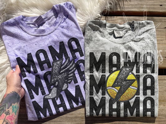 Stacked Various Sports Mama {FAUX EMBROIDERY} Tee
