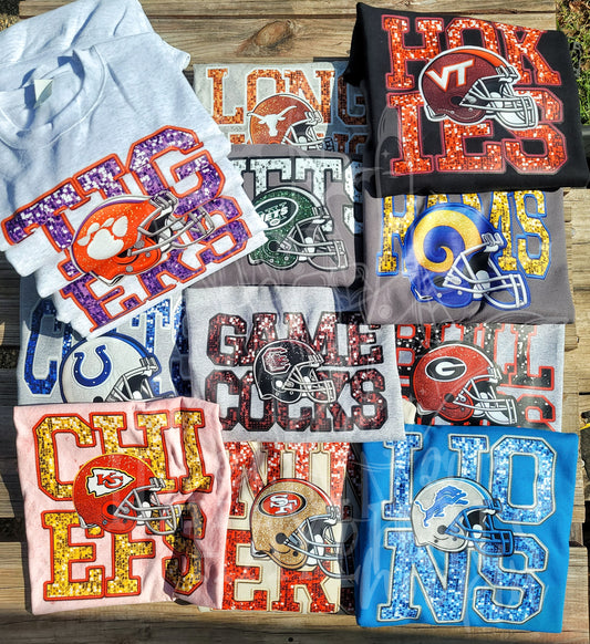 FAUX EMBROIDERED Football Helmets Tee