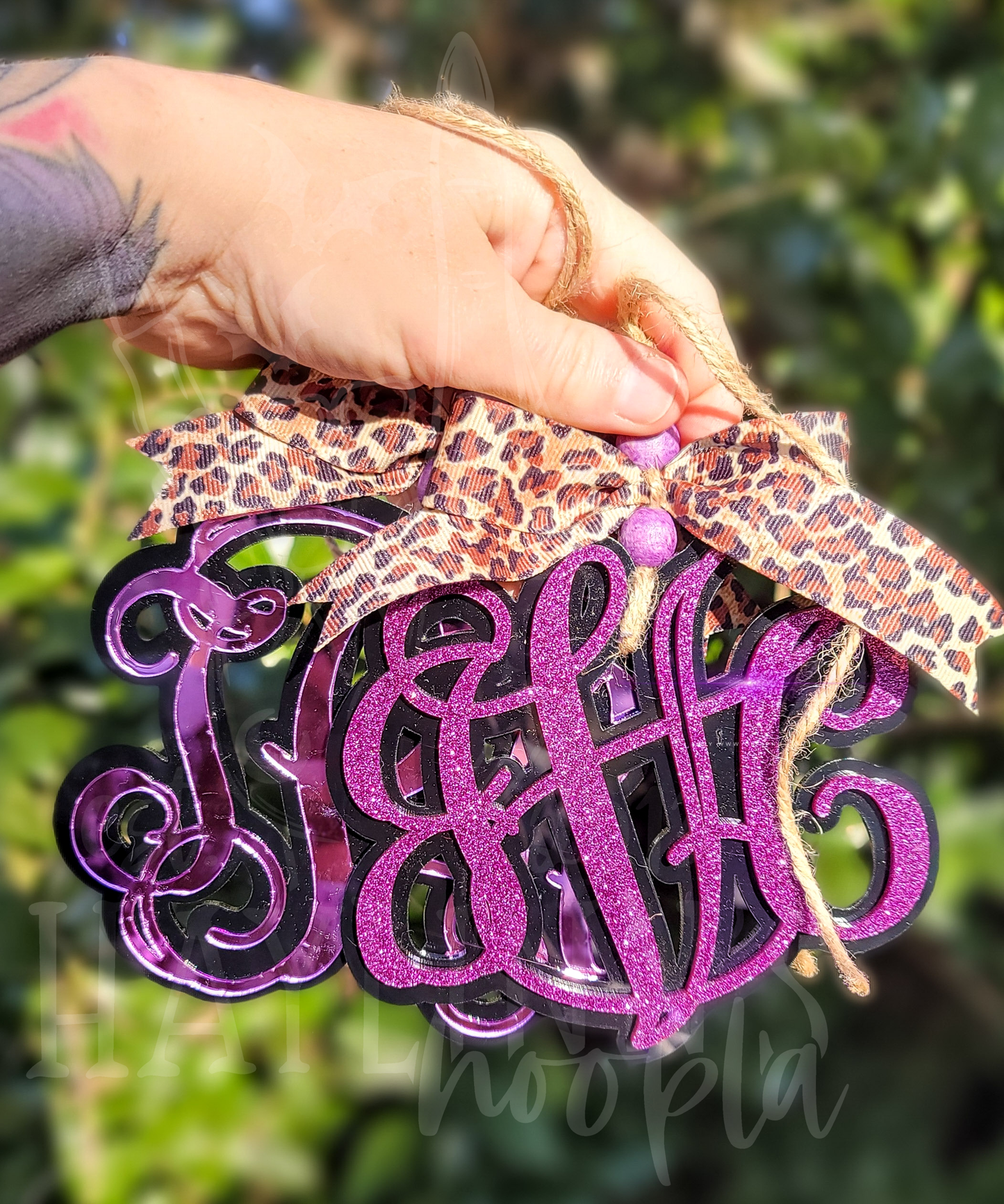 Double Acrylic Monogram Charm [LEOPARD RIBBON]