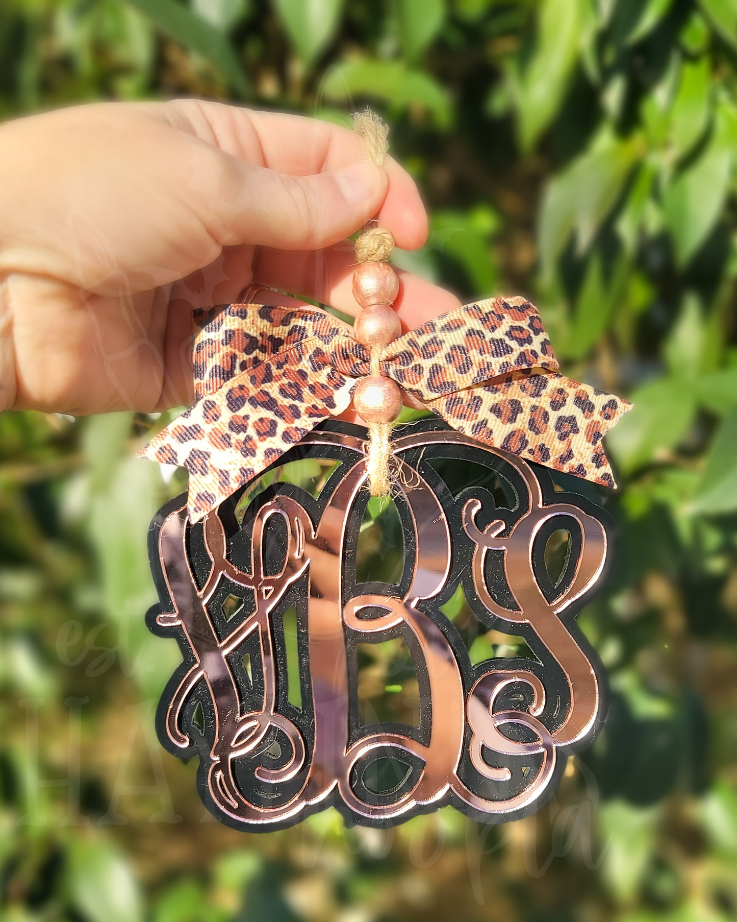 Double Acrylic Monogram Charm [LEOPARD RIBBON]