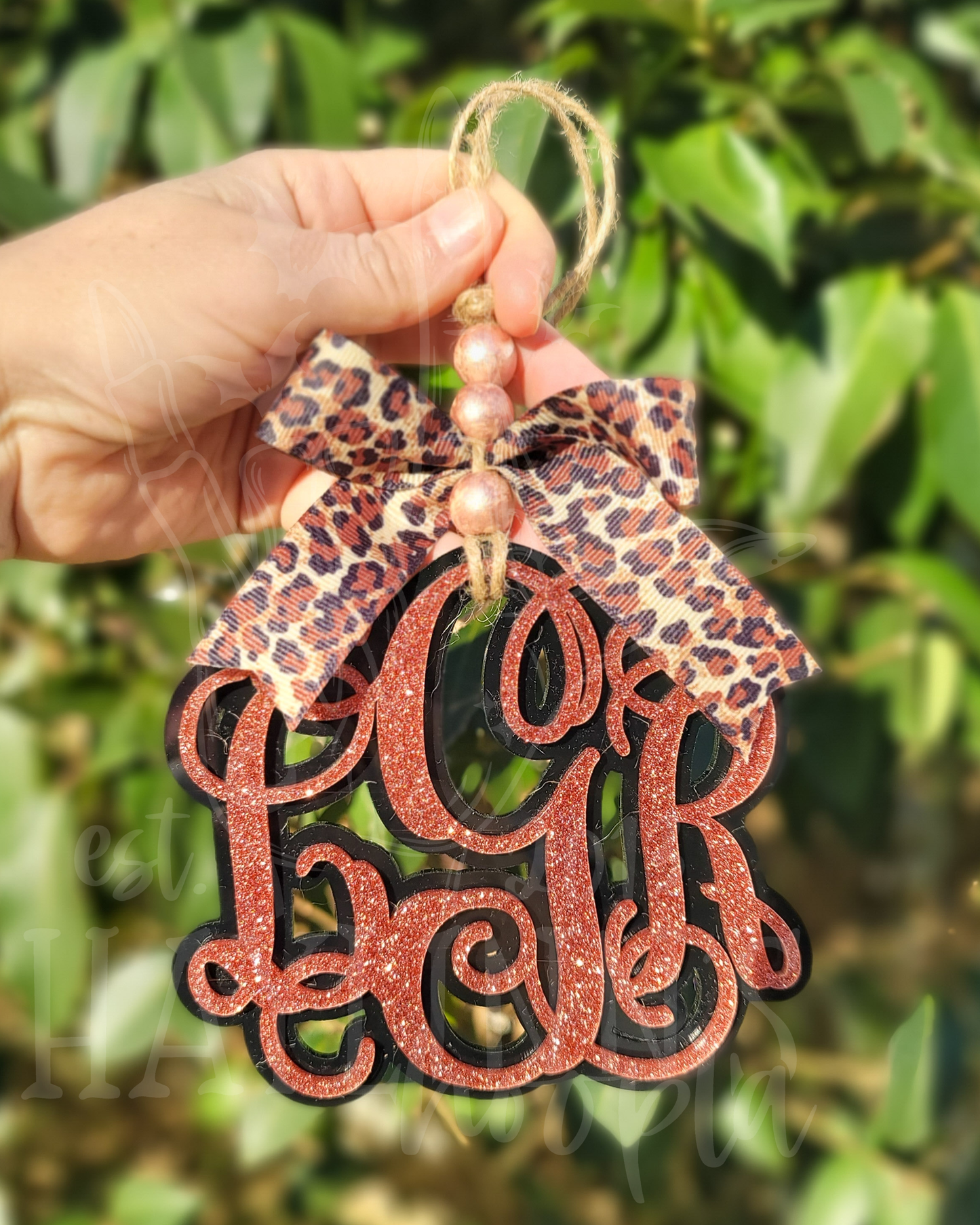 Double Acrylic Monogram Charm [LEOPARD RIBBON]