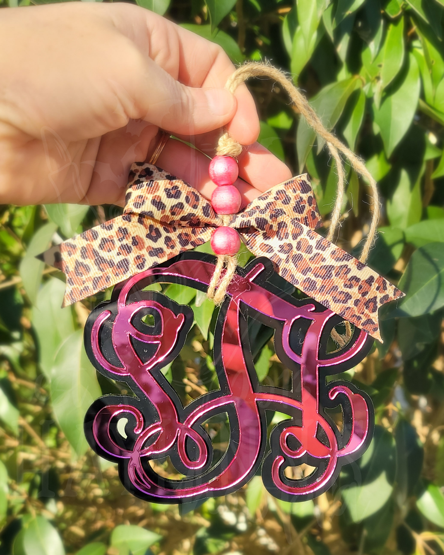 Double Acrylic Monogram Charm [LEOPARD RIBBON]