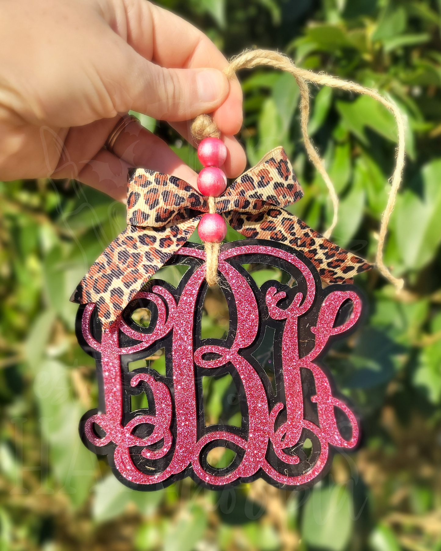 Double Acrylic Monogram Charm [LEOPARD RIBBON]