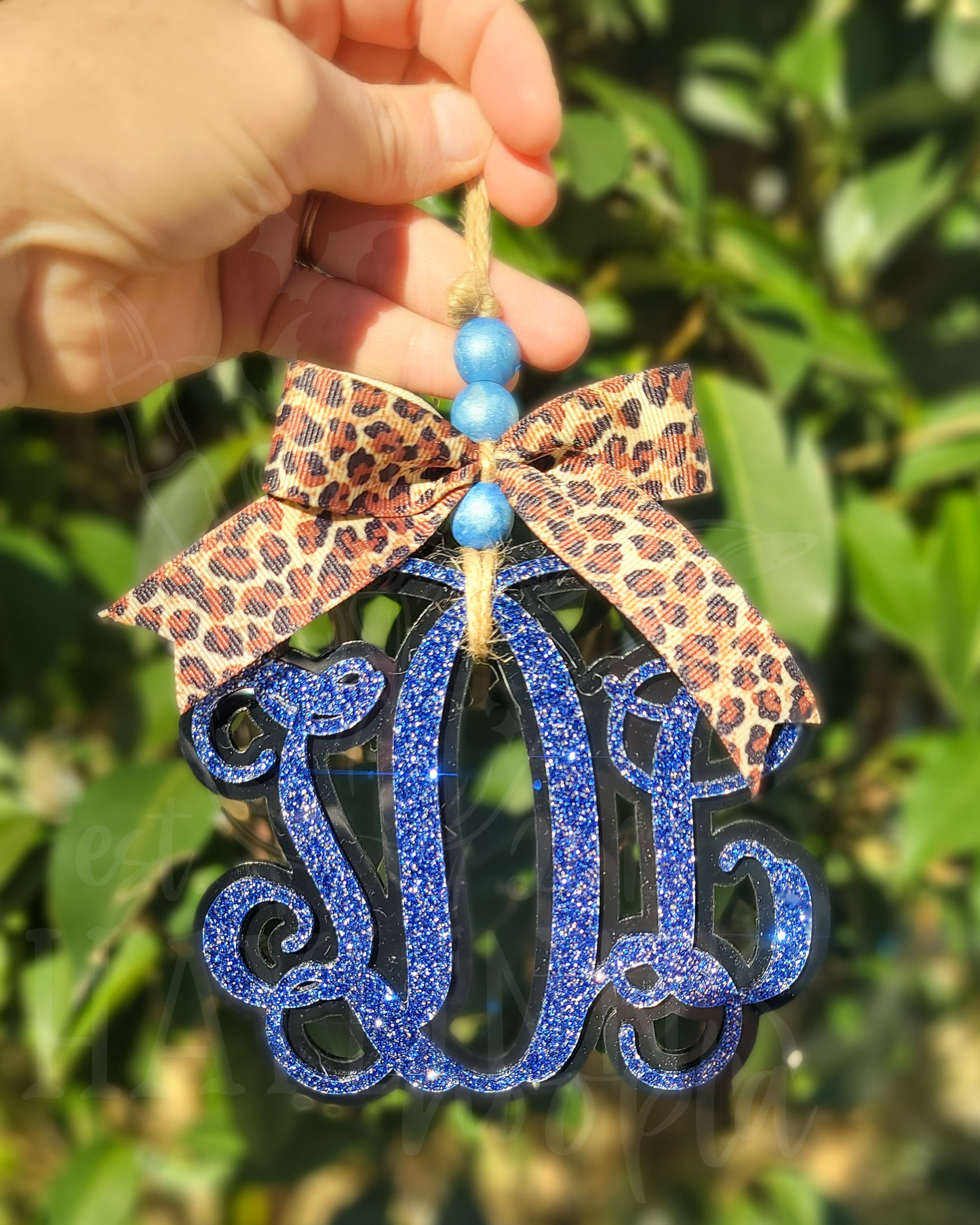 Double Acrylic Monogram Charm [LEOPARD RIBBON]