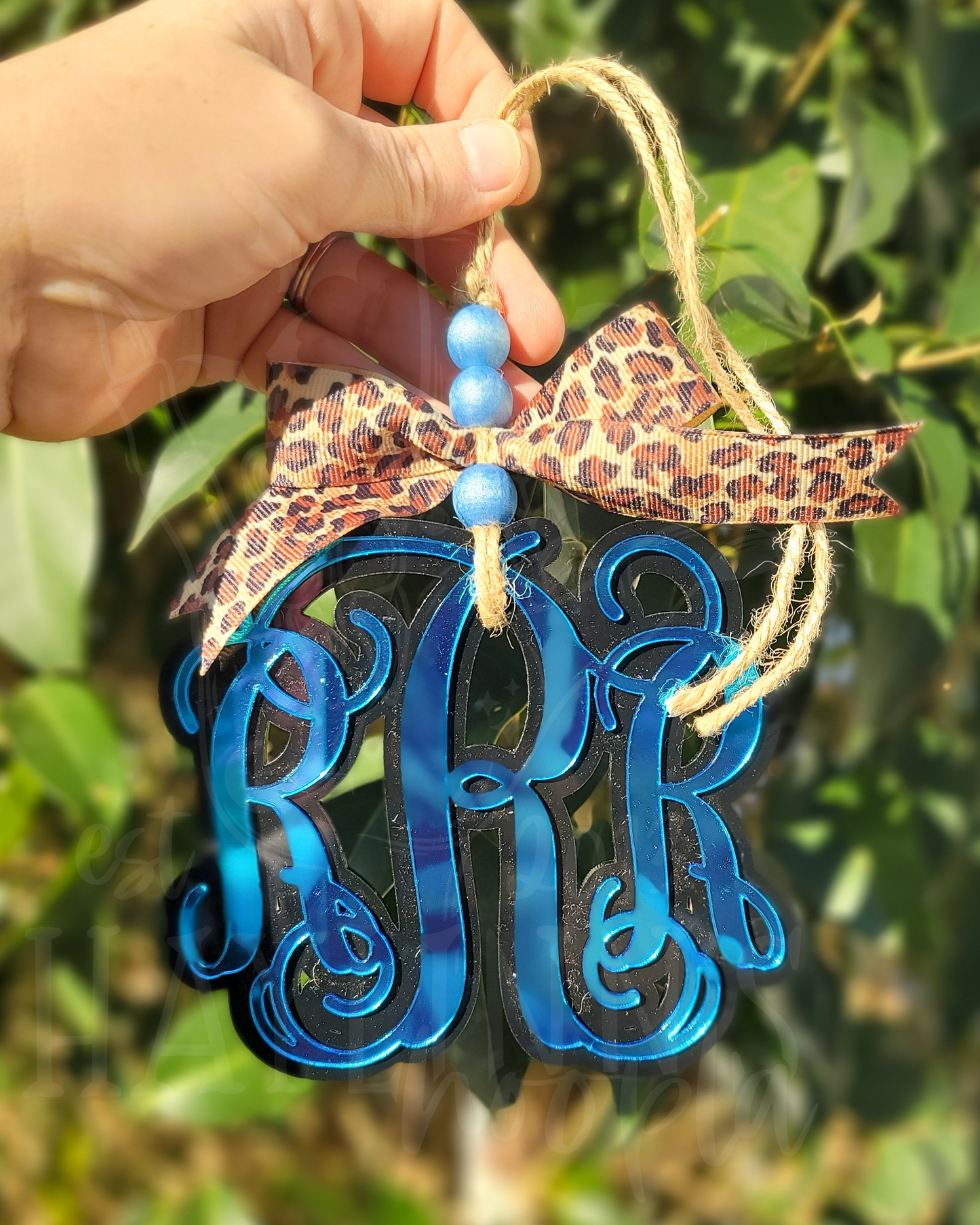 Double Acrylic Monogram Charm [LEOPARD RIBBON]
