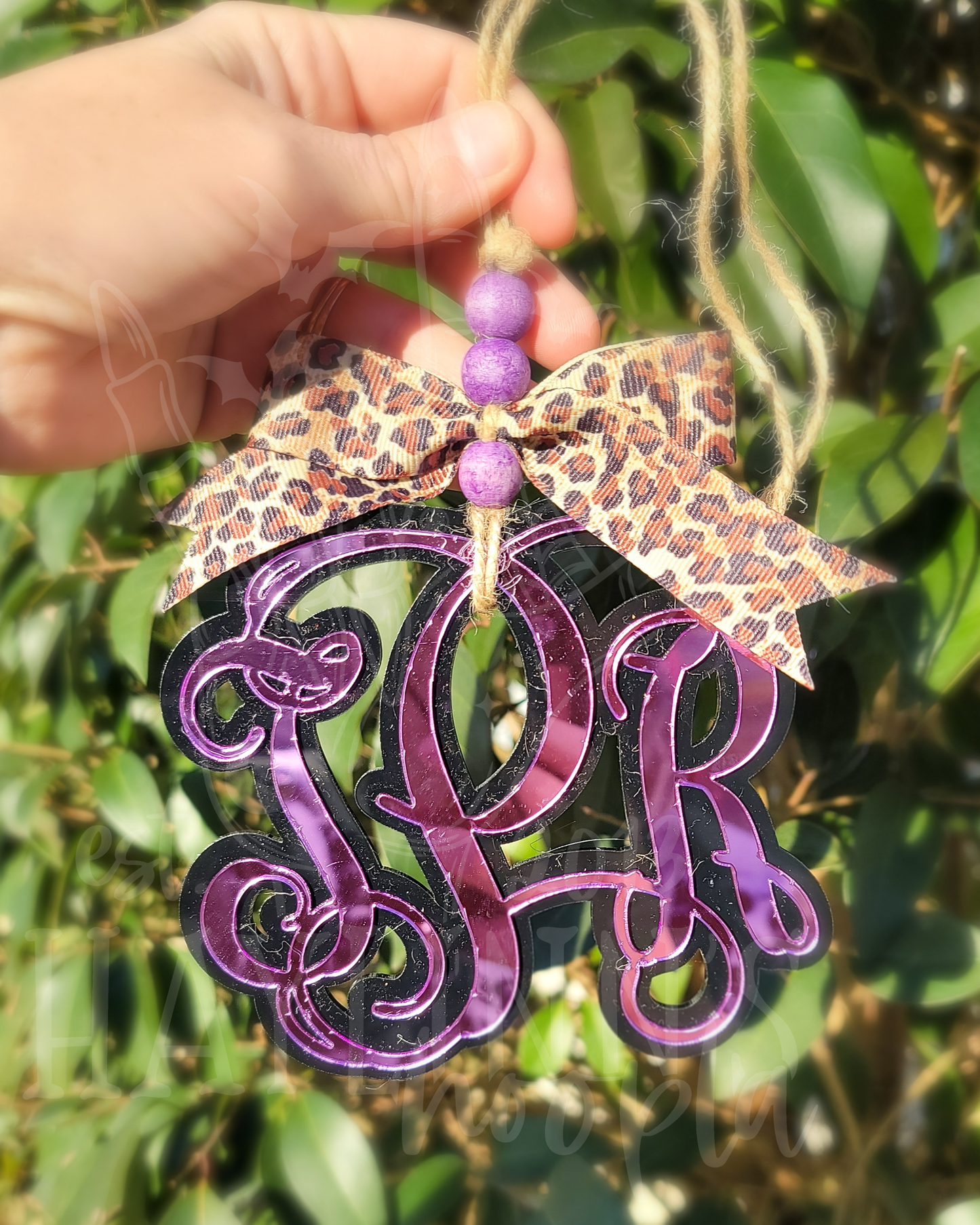 Double Acrylic Monogram Charm [LEOPARD RIBBON]