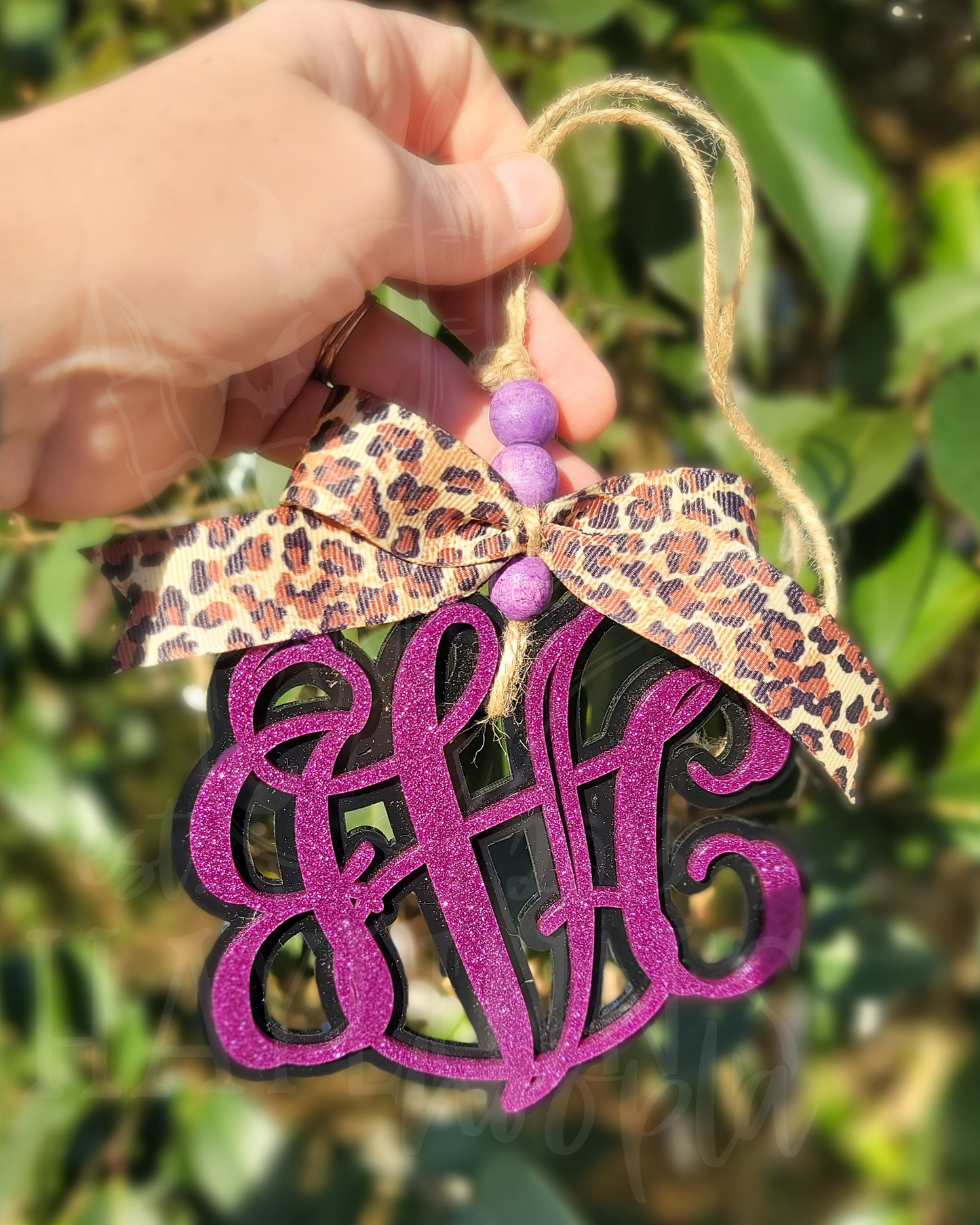 Double Acrylic Monogram Charm [LEOPARD RIBBON]
