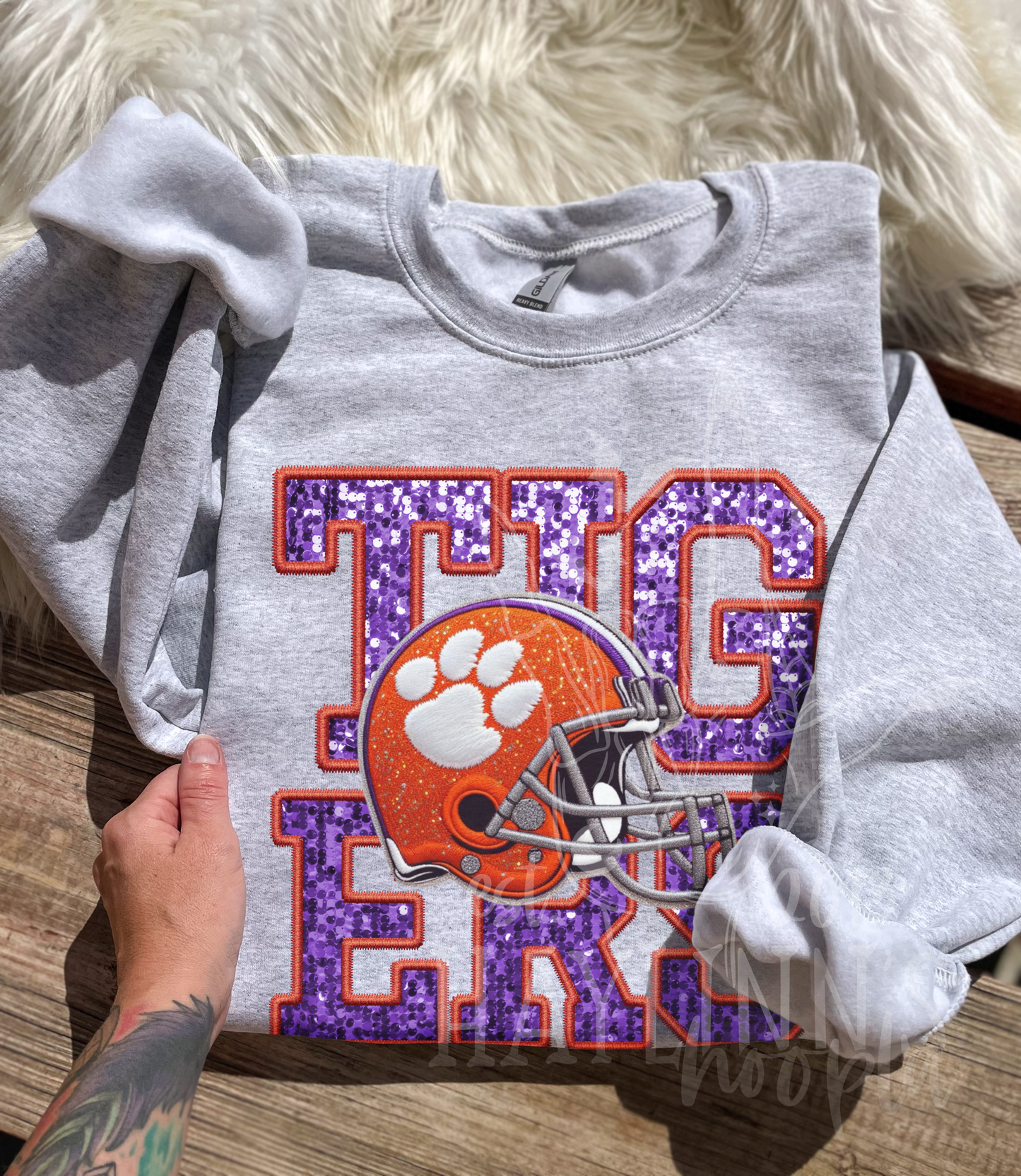 FAUX EMBROIDERED Football Helmets Tee