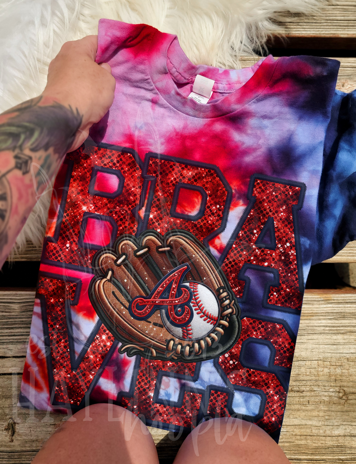 FAUX EMBROIDERED Baseball Glove {Ice Dyed} Tee