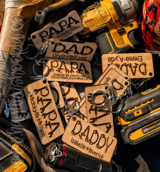 Personalized ENGRAVED Wood Keychains (Masculine Version)