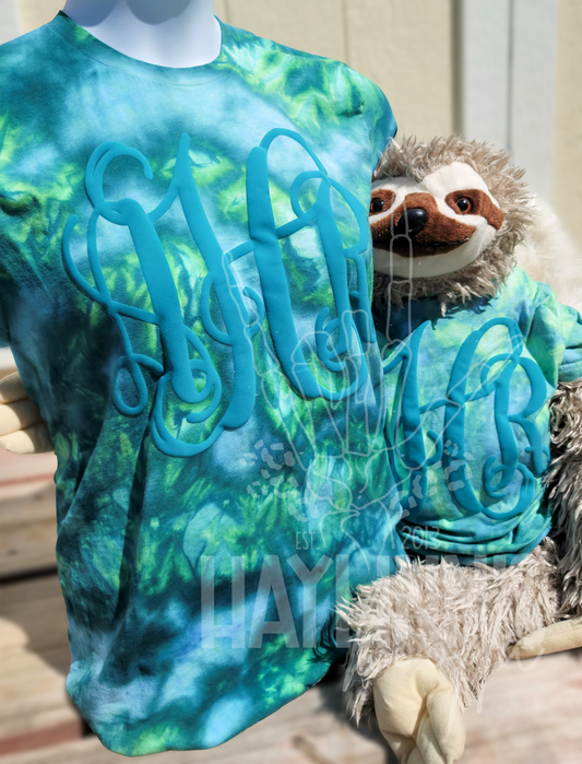 Monogrammed {Faux Embossed} Ice Dyed Tee