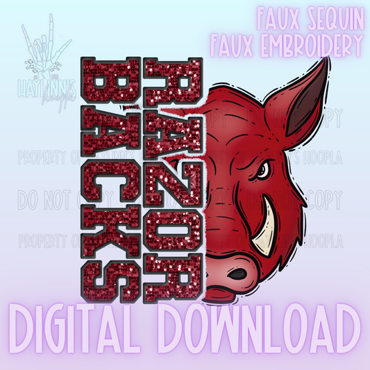 Trendy Faux Sequin/Embroidered HOG Mascot DIGITAL DESIGN {crimson/black}