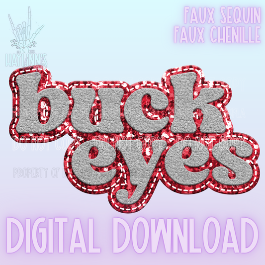 Retro Faux Chenille/Sequin BUCKEYES Word DIGITAL DESIGN {scarlet/gray}