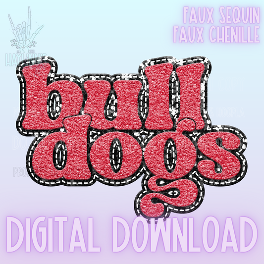 Retro Faux Chenille/Sequin BULLDOG Word DIGITAL DESIGN {red/black}