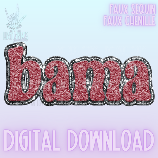 Retro Faux Chenille/Sequin BAMA Word DIGITAL DESIGN {crimson/gray}