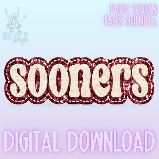 Retro Faux Chenille/Sequin SOONER Word DIGITAL DESIGN {crimson/cream}