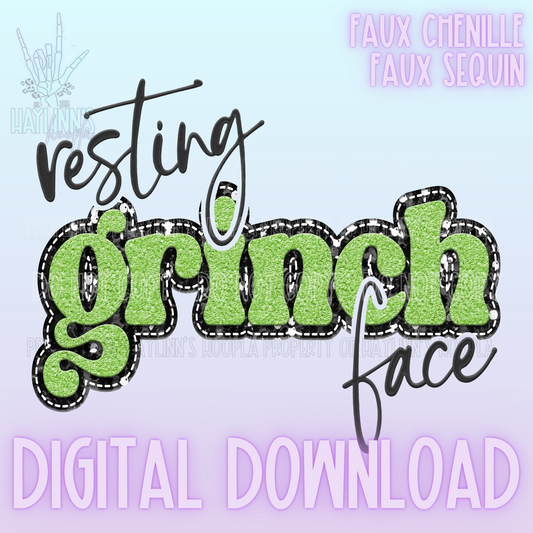 RESTING GR*NCH FACE {lime/black} Faux Sequin/Chenille DIGITAL DESIGN
