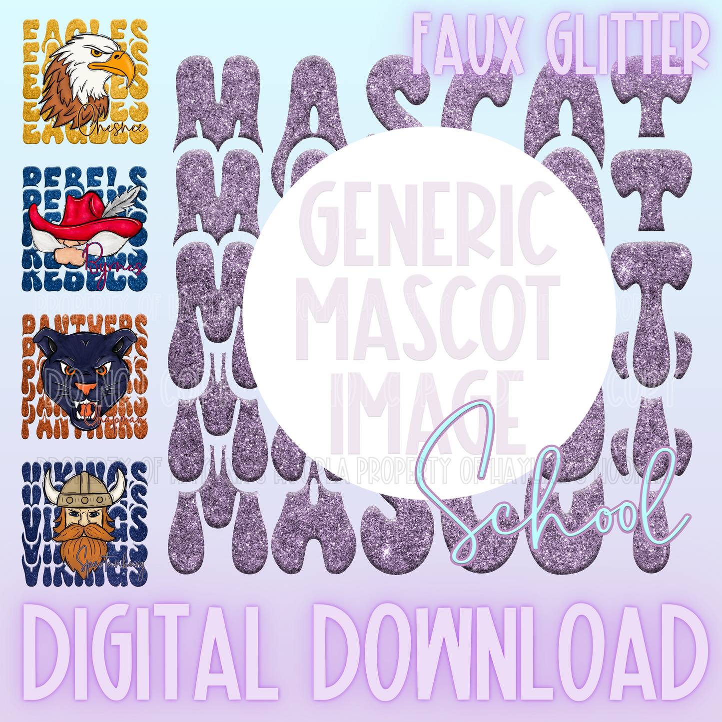Faux Glitter Stacked Mascot [School Spirit] CUSTOM DIGITAL DESIGN