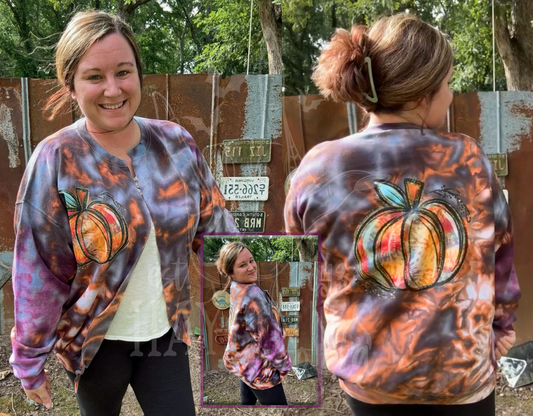 EXCLUSIVE Fall Watercolor Pumpkin ICE-DYED Cardi-Crew