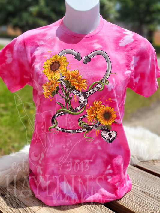 Cow Print & Sunflowers Stethoscope Tee