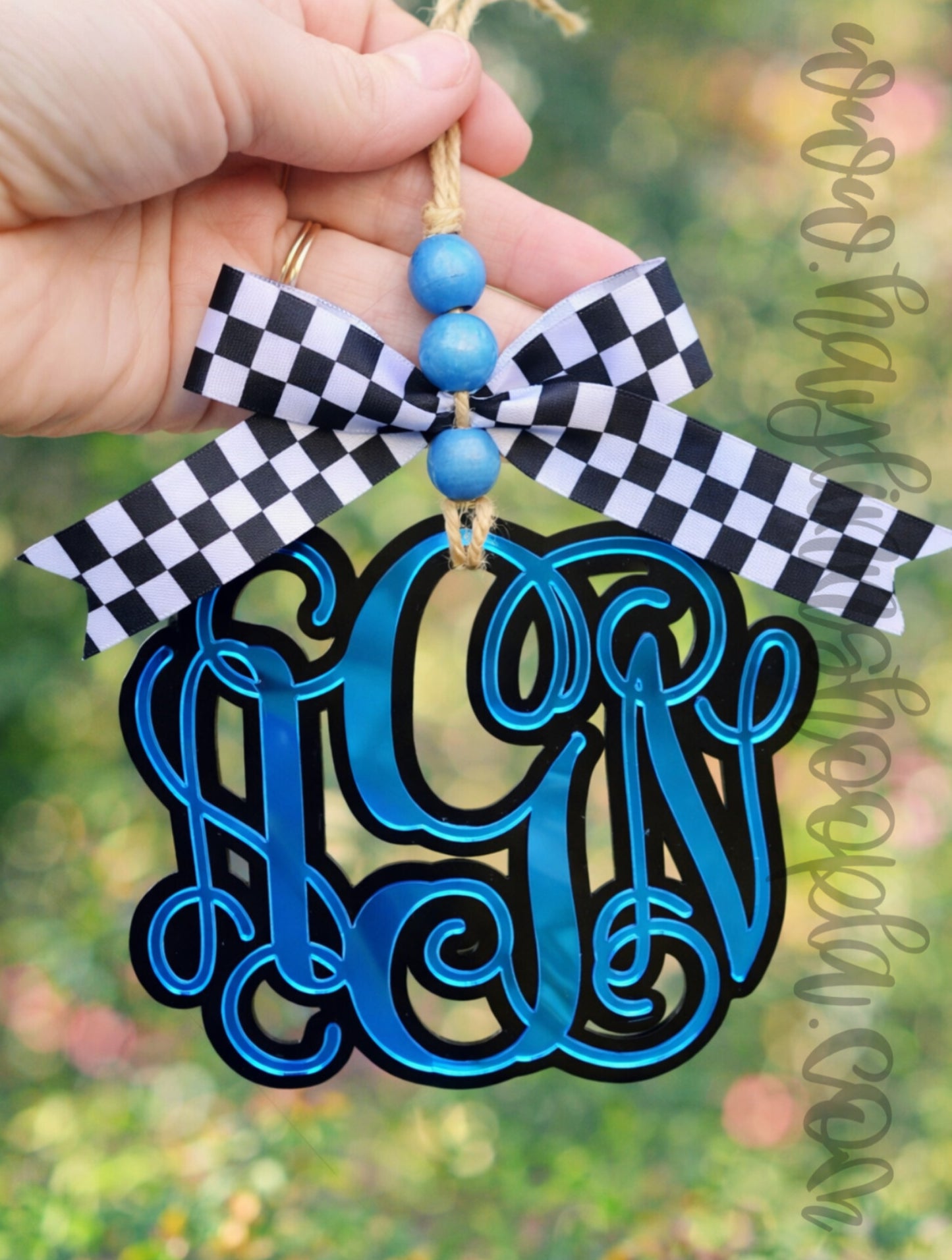 Double Acrylic Monogram Charm [CHECKERED RIBBON]