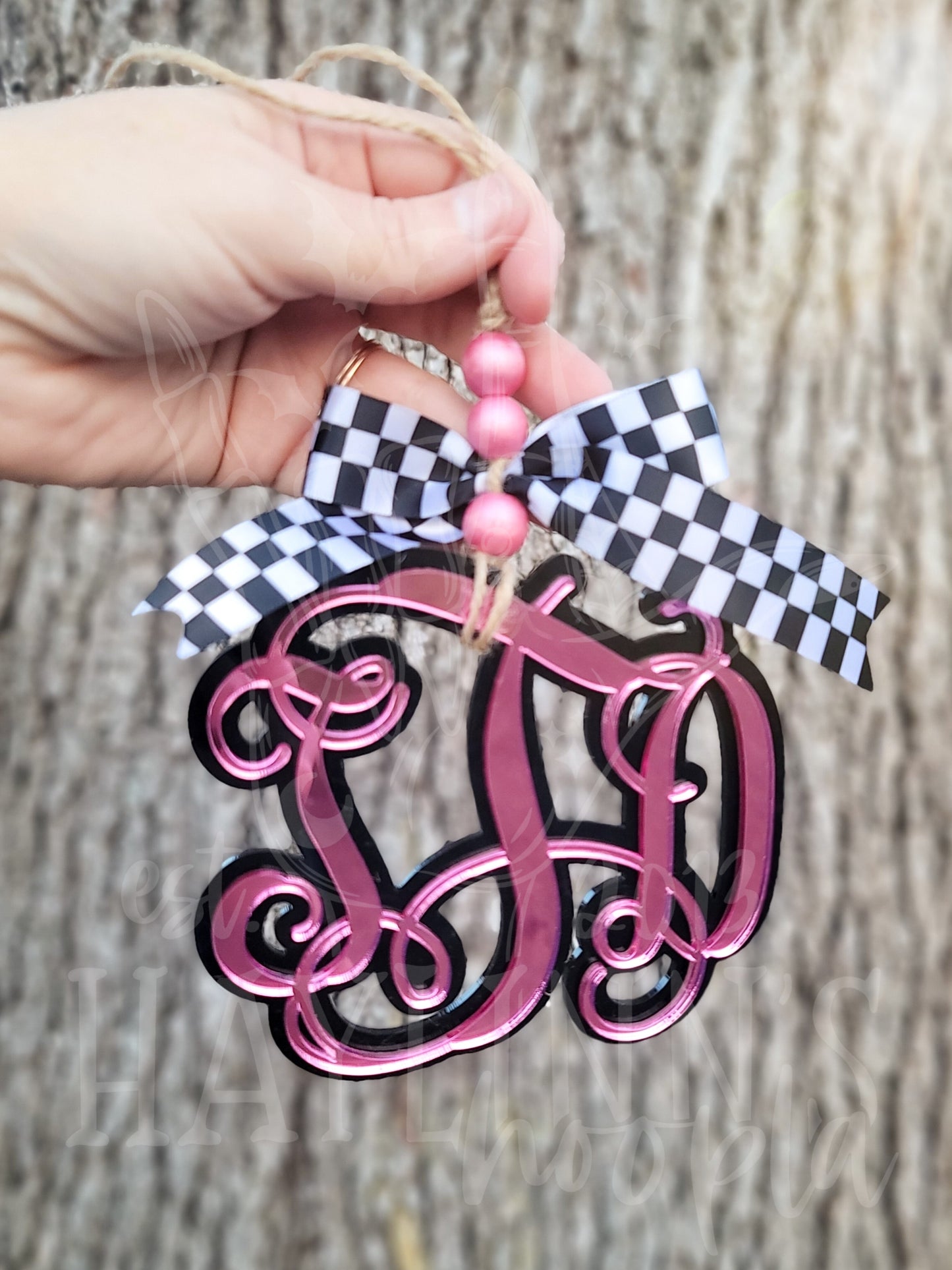 Double Acrylic Monogram Charm [CHECKERED RIBBON]