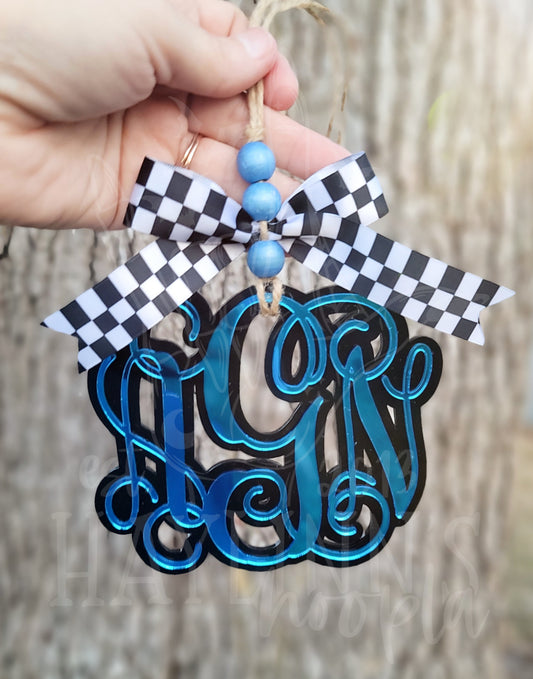 Double Acrylic Monogram Charm [CHECKERED RIBBON]