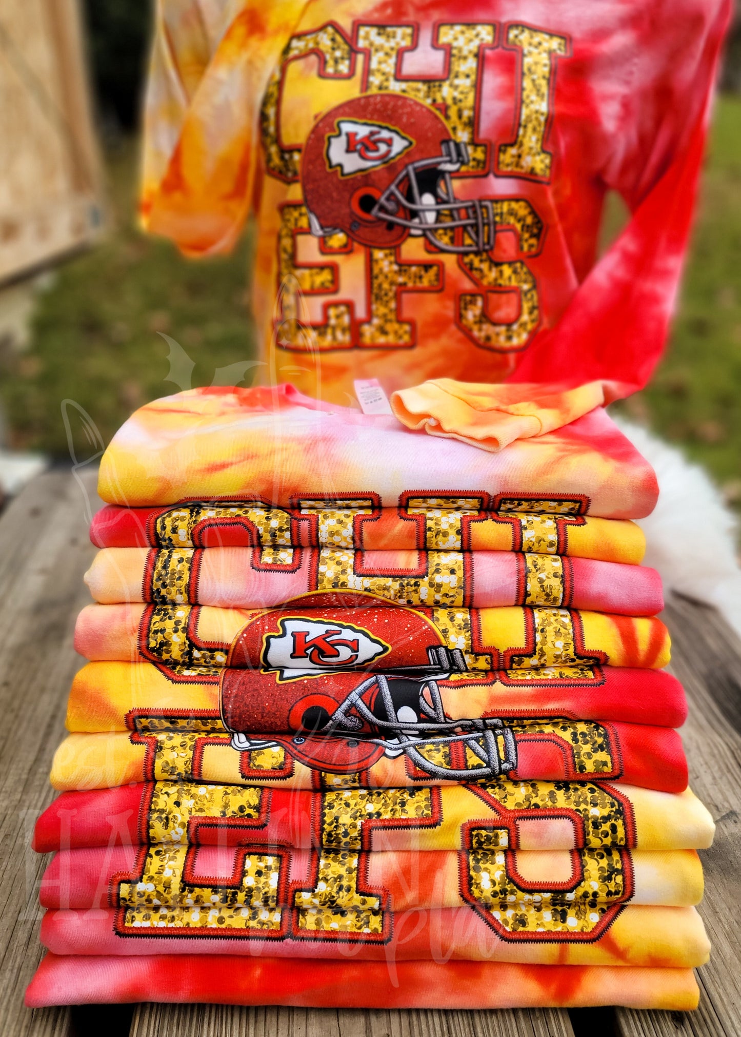FAUX EMBROIDERED Football Helmets {Ice Dyed} Tee