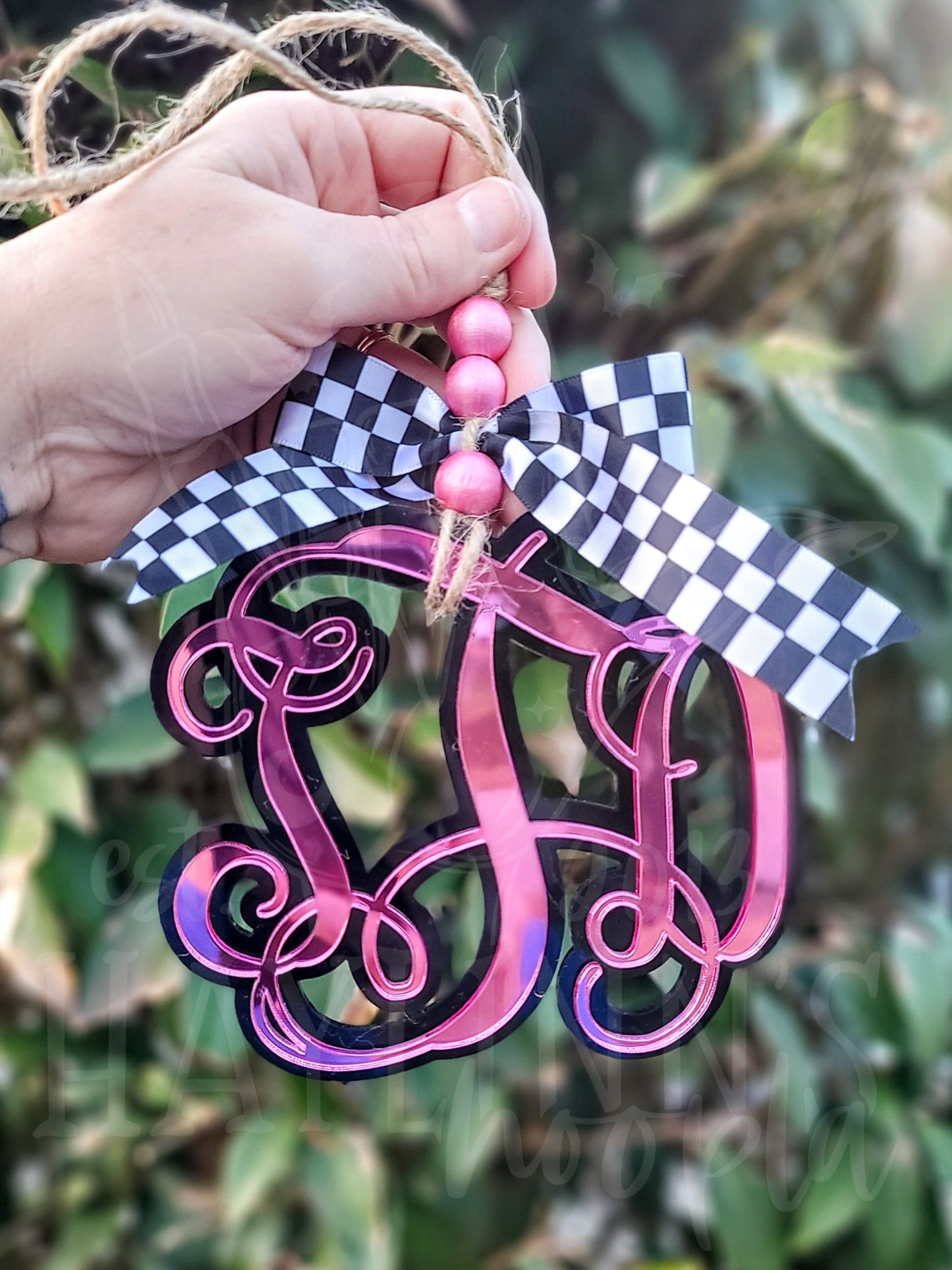 Double Acrylic Monogram Charm [CHECKERED RIBBON]